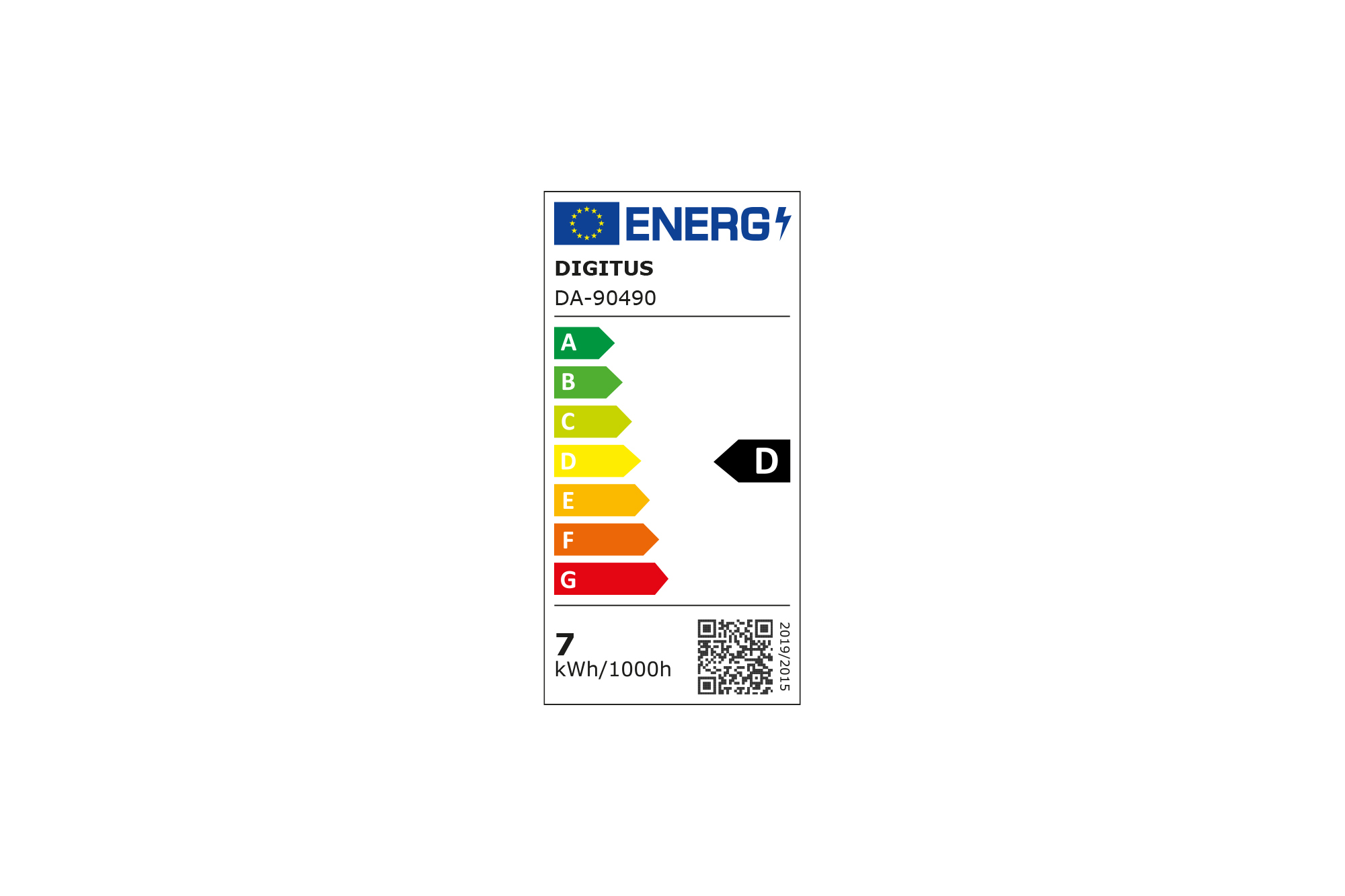Energieeffizienzlabel für DIGITUS DA-90490 mit Energieklasse D und 7 kWh/1000h.