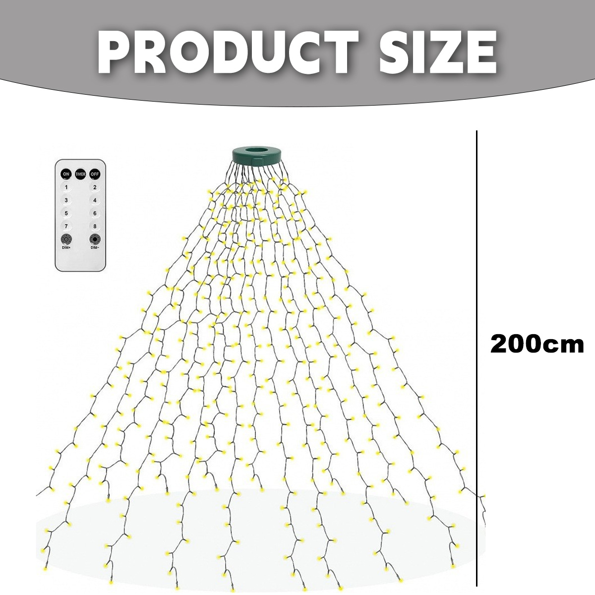 Produktgröße: 200 cm hohe, hängende Lichterkette mit Fernbedienung.