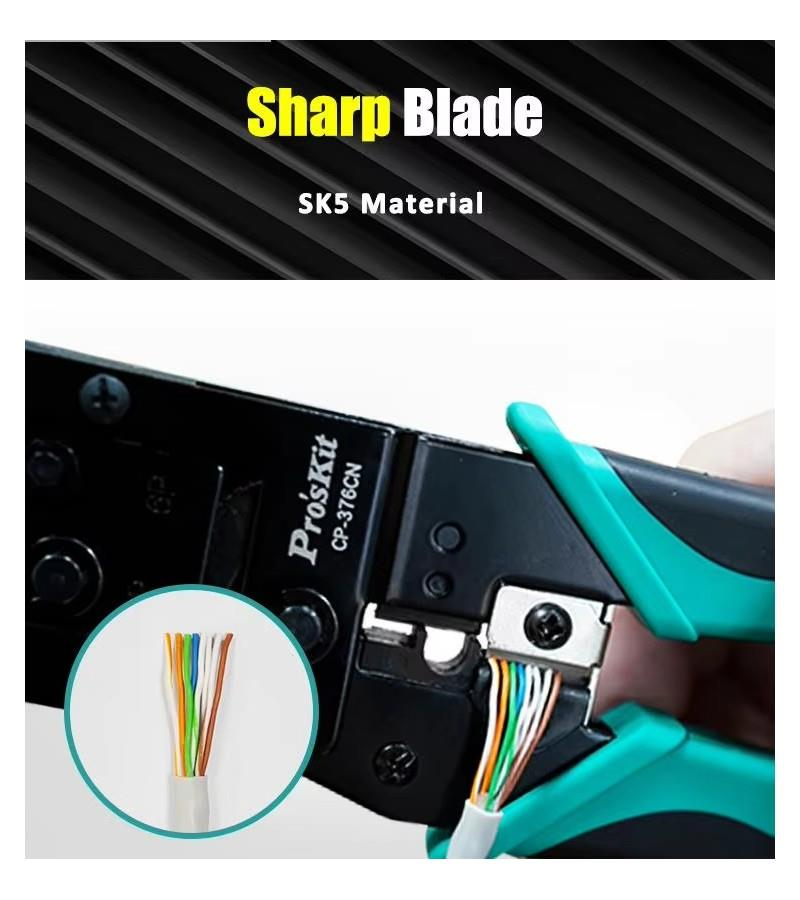 Renkçi kabloları kesen sıkma aleti, 'Sharp Blade' yazısıyla.
