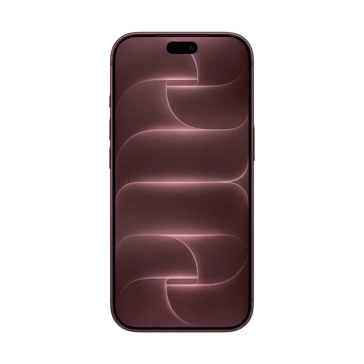 Ein dunkelrotes Smartphone mit einem abstrakten, geschwungenen Muster auf dem Bildschirm.