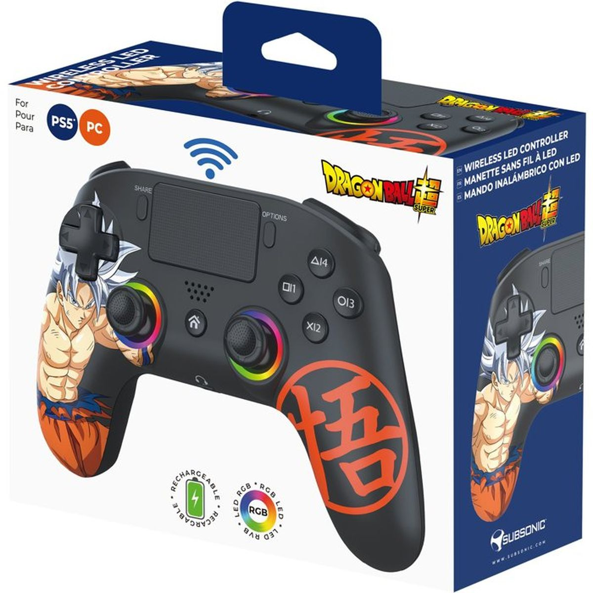 Dragon Ball Z Wireless-Controller für PS5 und PC in einer blau-weißen Verpackung.