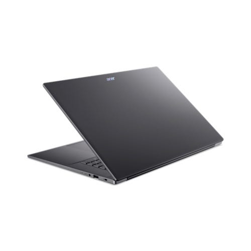 Un ordinateur portable Acer noir et élégant, légèrement ouvert sur fond blanc.
