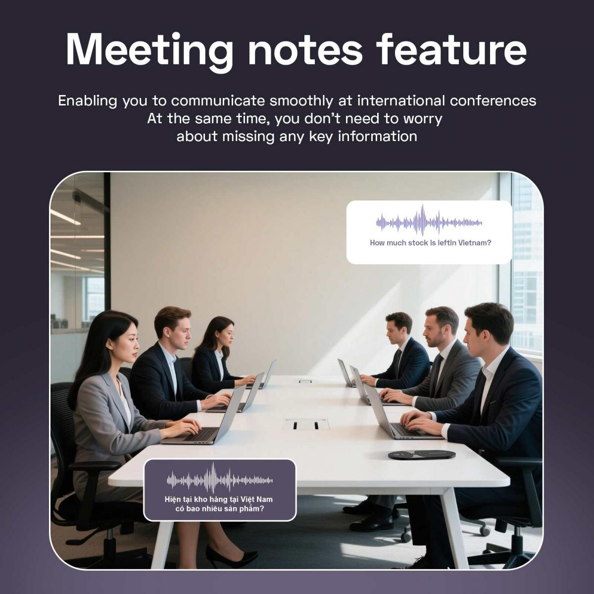 Professionelle Personen sitzen an einem Konferenztisch und nutzen Laptops für Meeting-Notizen.