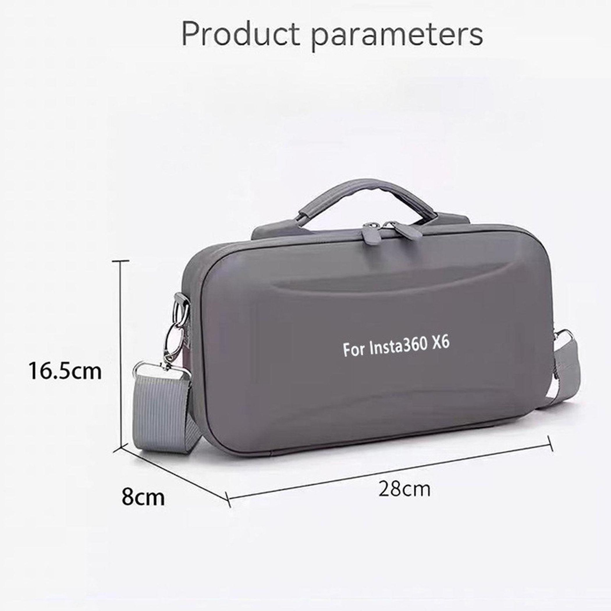 Graue Hartschalentasche mit Tragegurt und den Maßen 28x16.5x8cm für Insta360 X6.