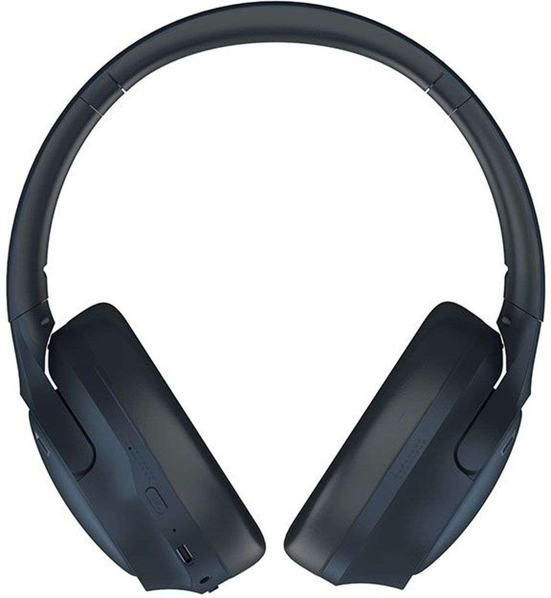 Cuffie over-ear blu scuro con archetto regolabile su sfondo bianco.