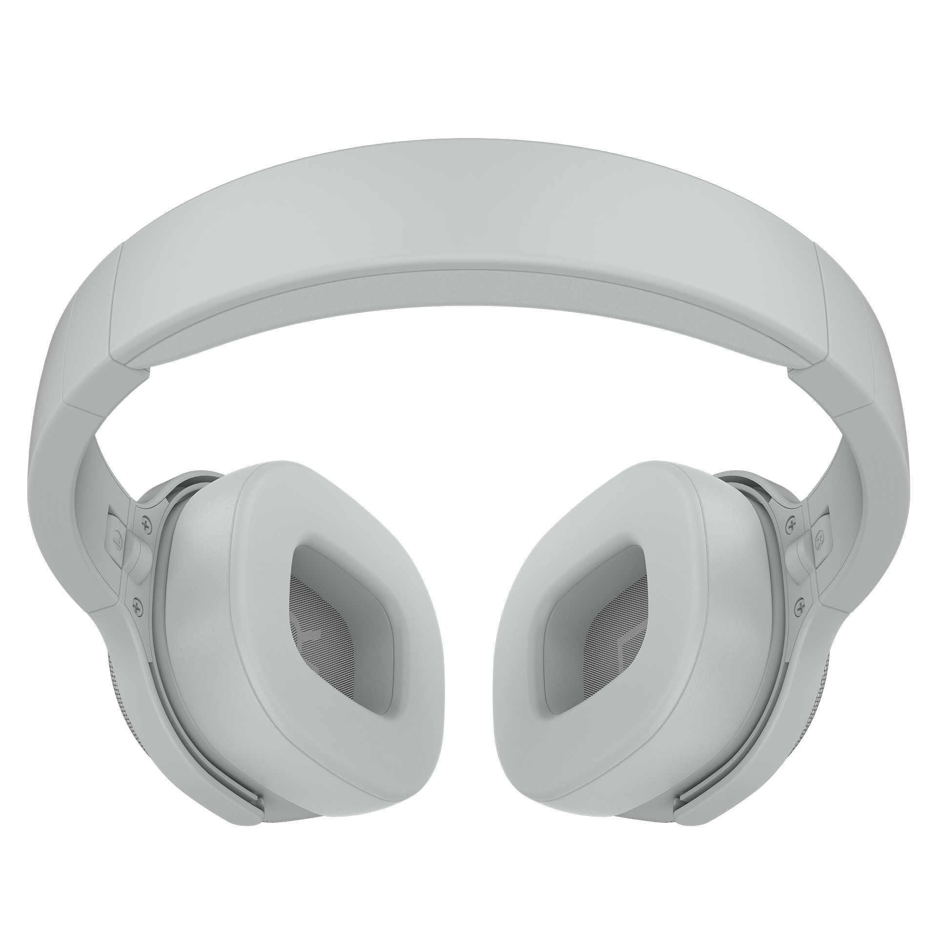 Moderne, weiße Over-Ear-Kopfhörer vor schwarzem Hintergrund.