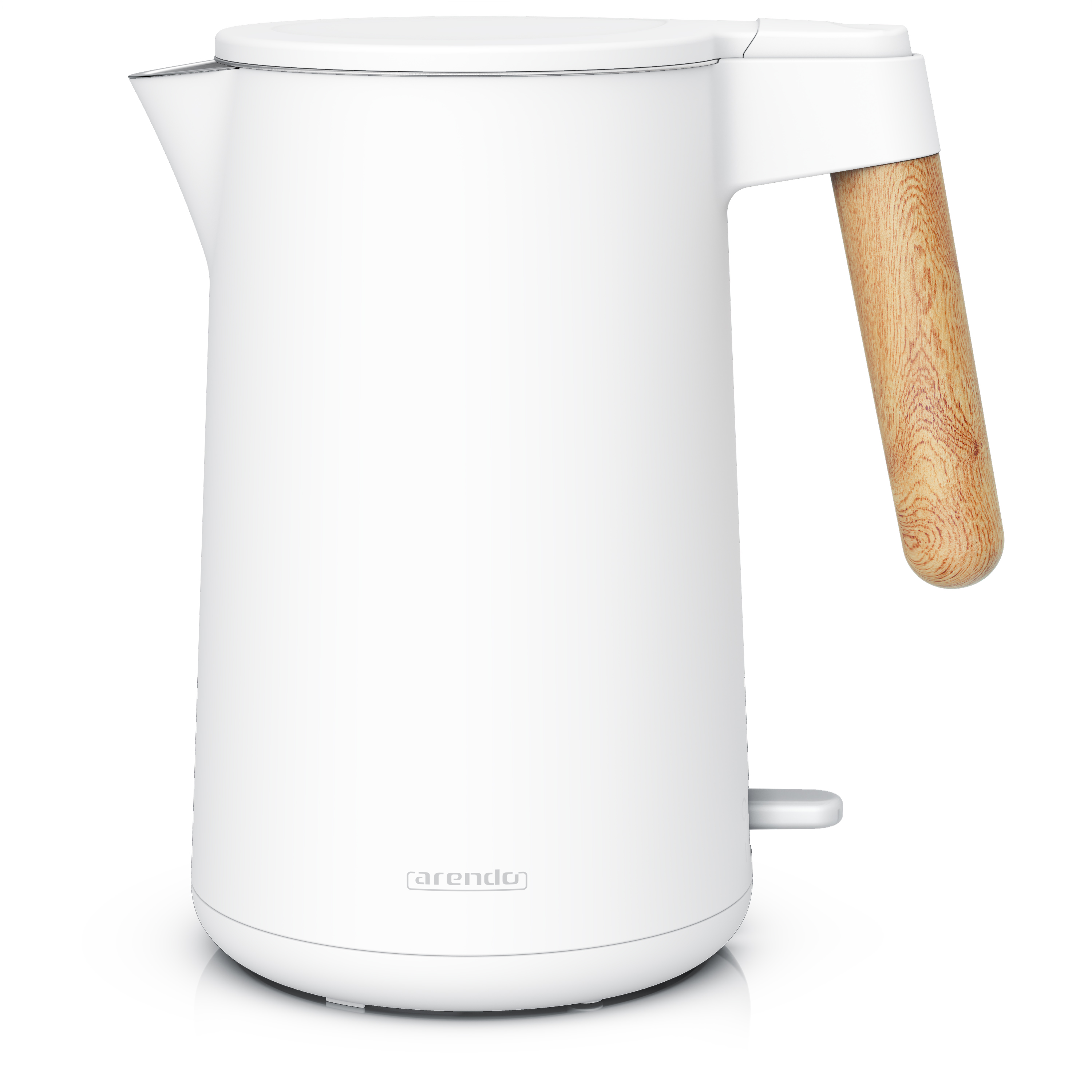 ARENDO 1,5 Liter 2200 Watt Wasserkocher, Weiß mit hellem Griff in Holzoptik
