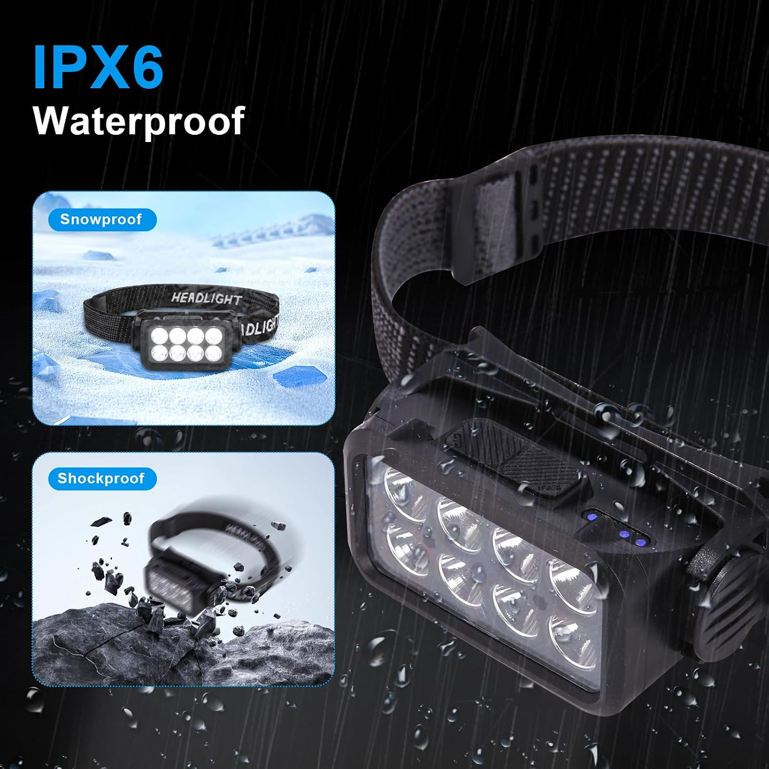 Wasserdichte IPX6-Stinlampe mit Insets für Schnee- und Stoßfestigkeit.