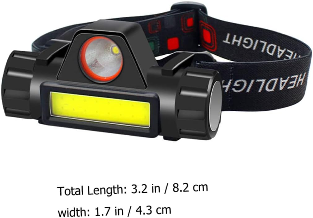 Eine schwarze LED-Stirnlampe mit rundem und rechteckigem Licht an einem elastischen Band.