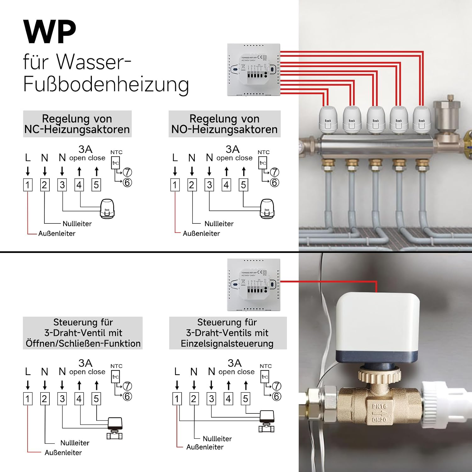 Schaltpläne und Fotos für die Steuerung einer Wasser-Fußbodenheizung.