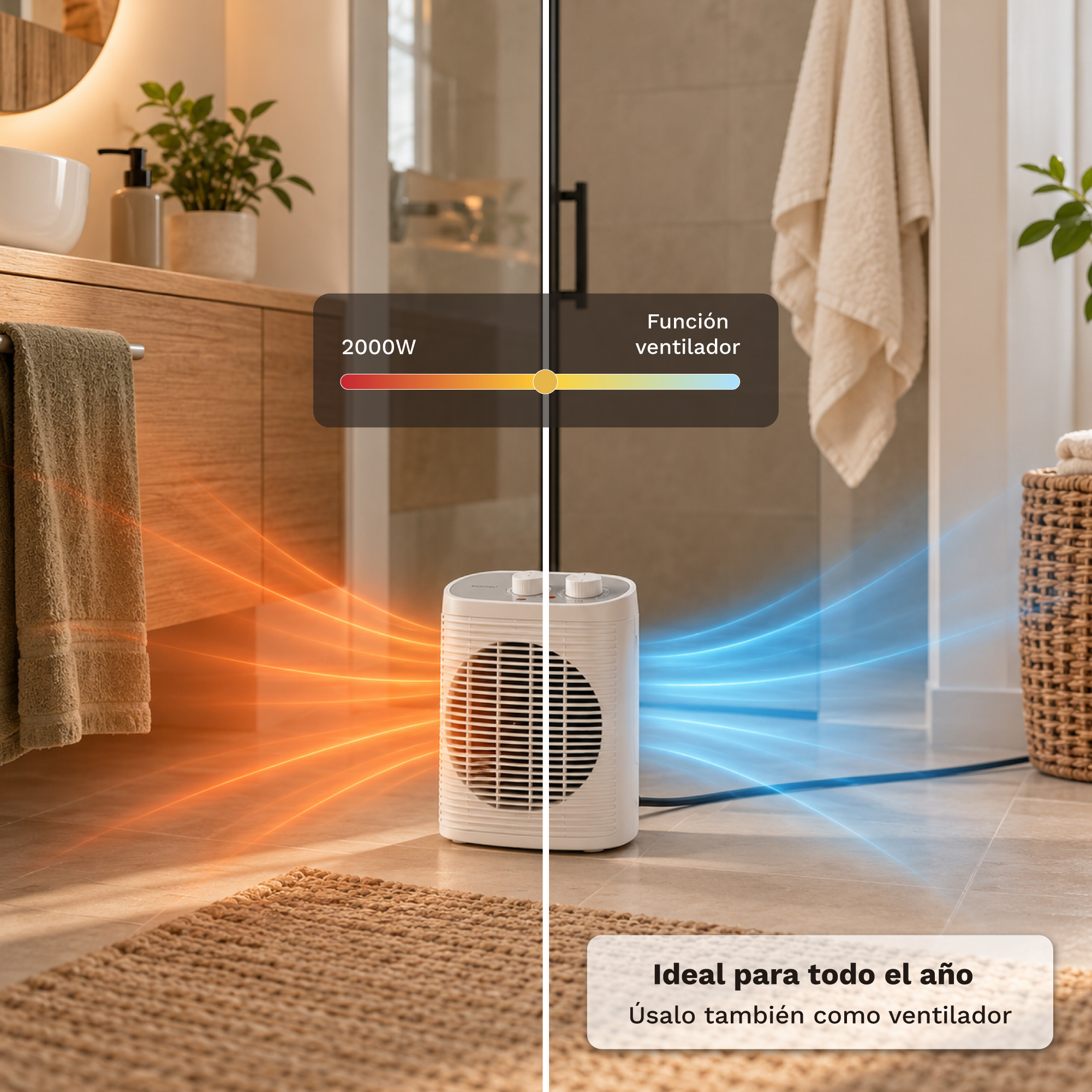 Calefactor portátil - GRUNKEL CF-2000LINE, 2000 W, 2 niveles de calor, White