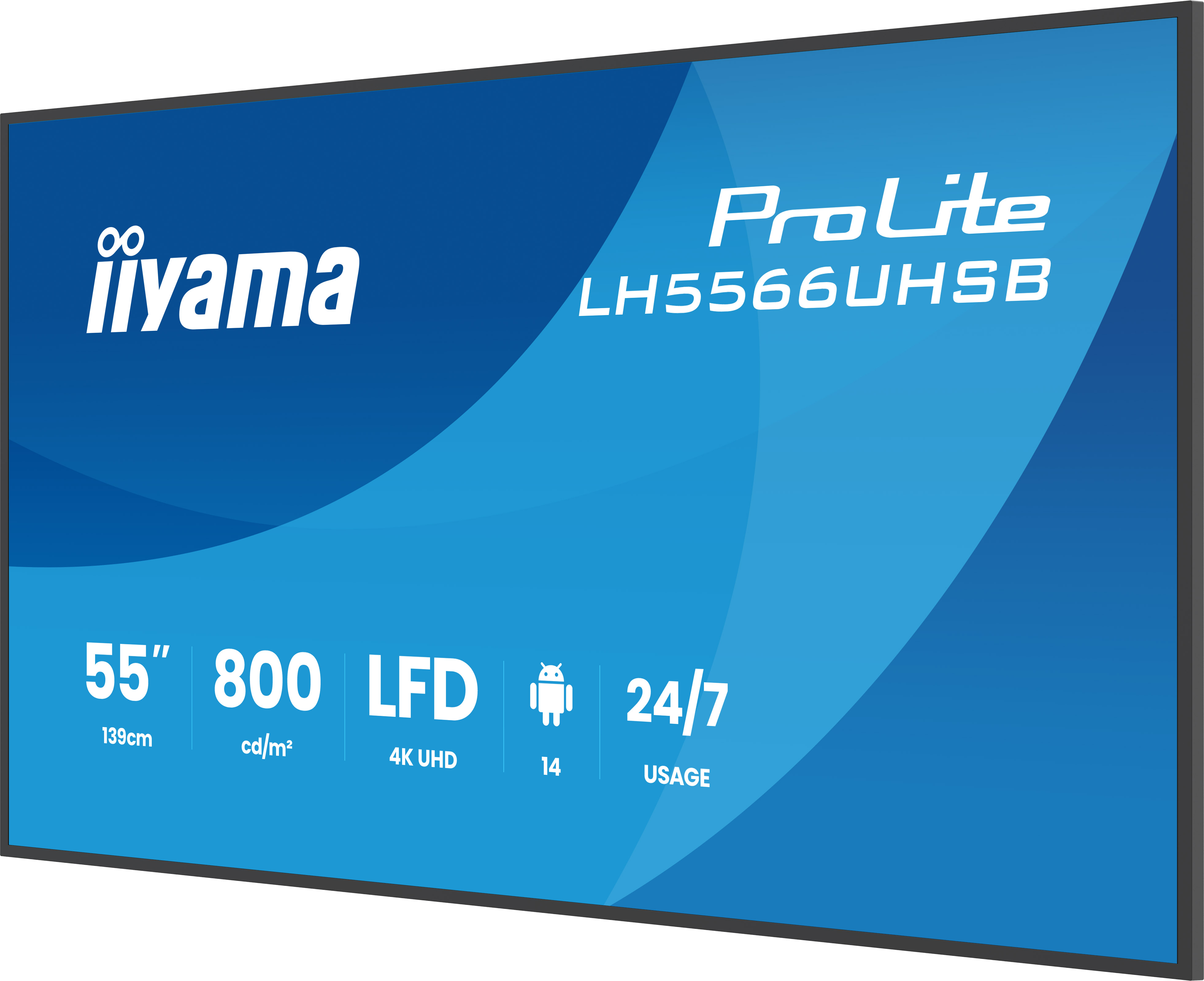 Iiyama ProLite LH5566UHSB Display mit 55 Zoll, 4K UHD, 800 cd/m2 und Android 14.