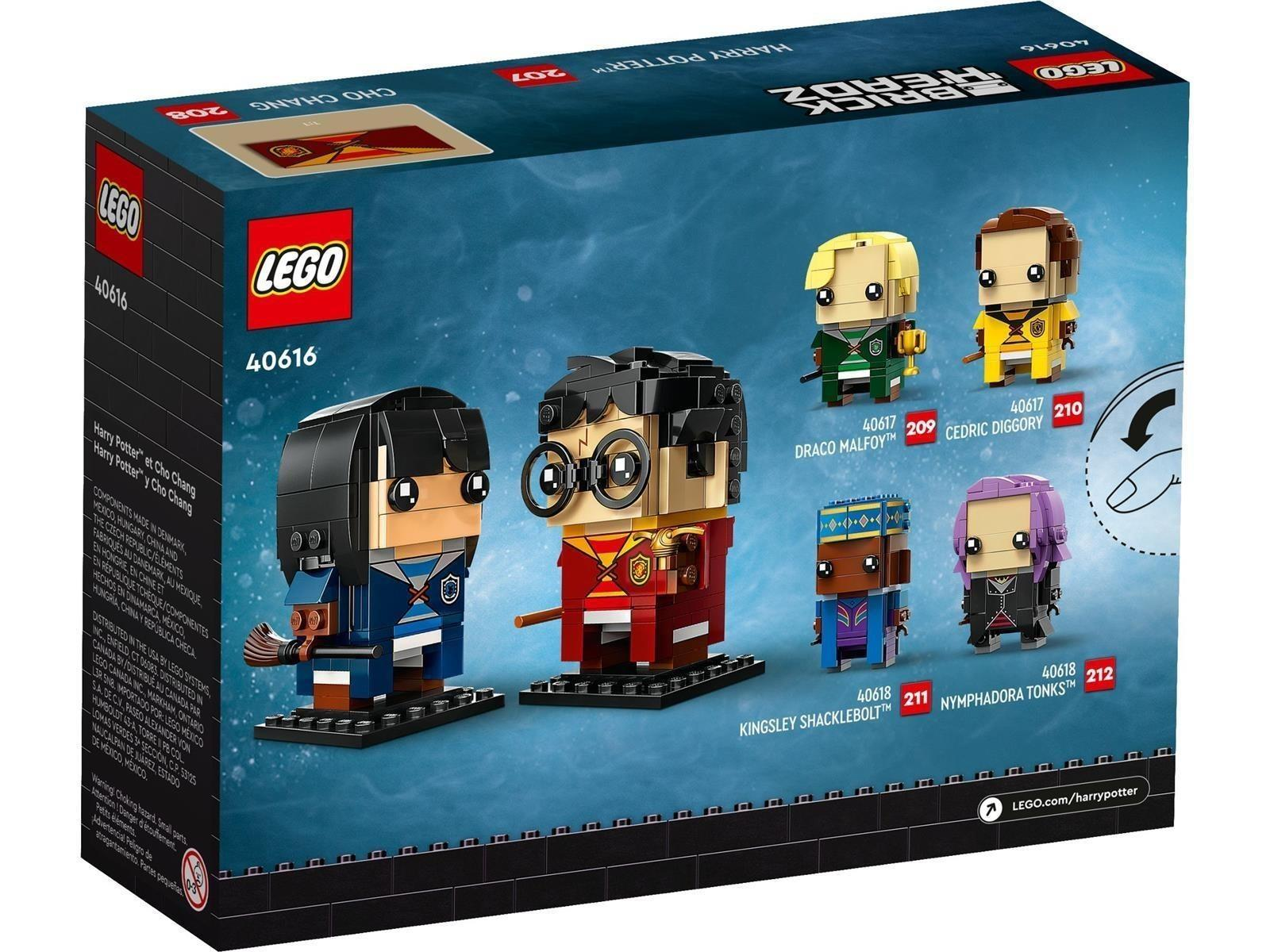 Rückseite einer Lego Harry Potter BrickHeadz Verpackung mit Figuren wie Harry Potter und Cho Chang.