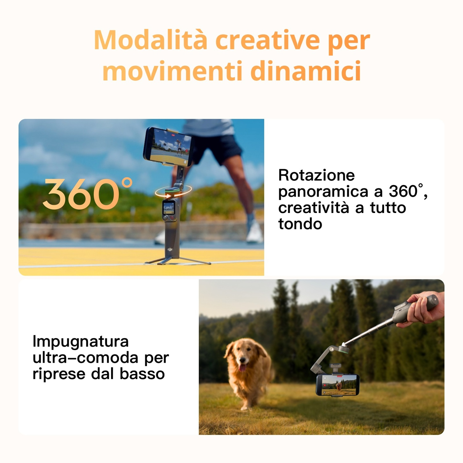 Obraz przedstawiający gimbal do smartfona z obrotem o 360 stopni i funkcjami nagrywania.