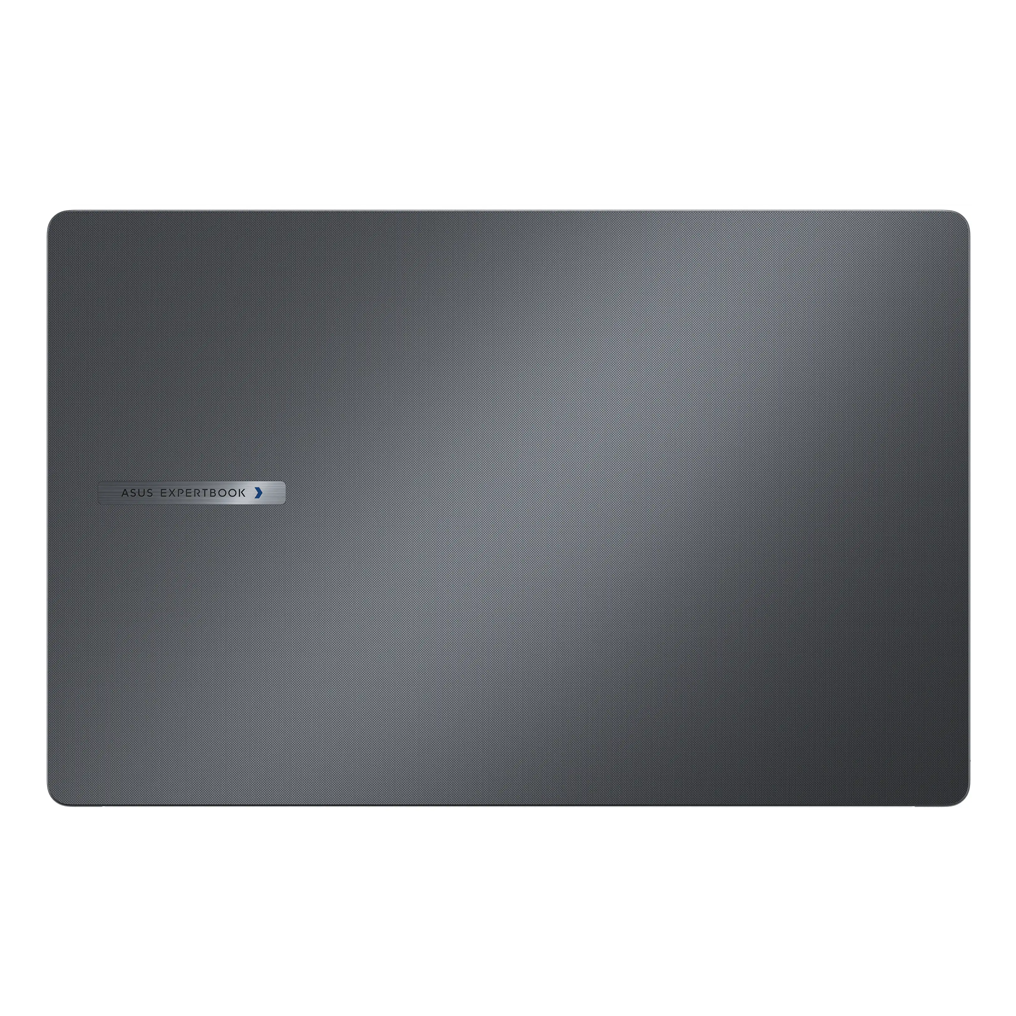 Il coperchio superiore grigio chiuso di un laptop ASUS ExpertBook, con finitura testurizzata e piccolo logo.