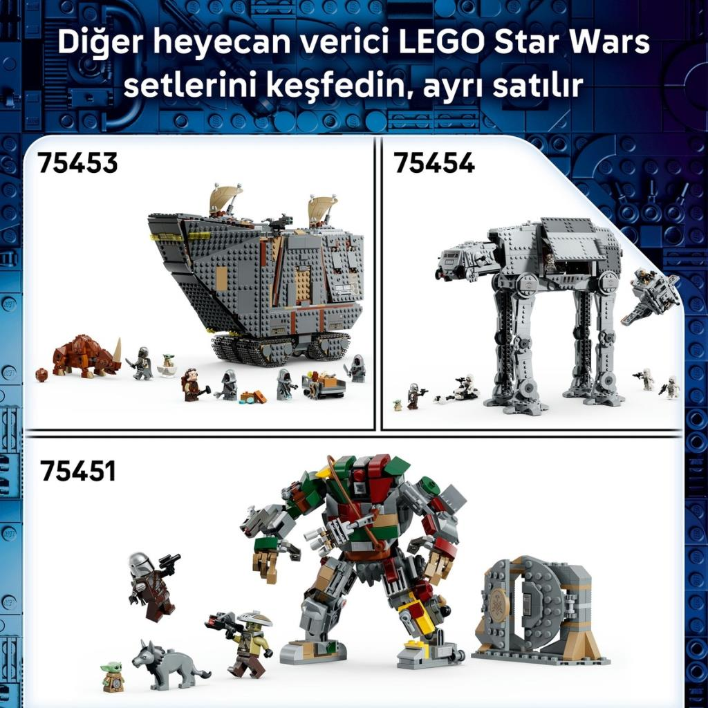 Mavi arka planda araçlar ve minifigürler içeren çeşitli LEGO Star Wars setleri.
