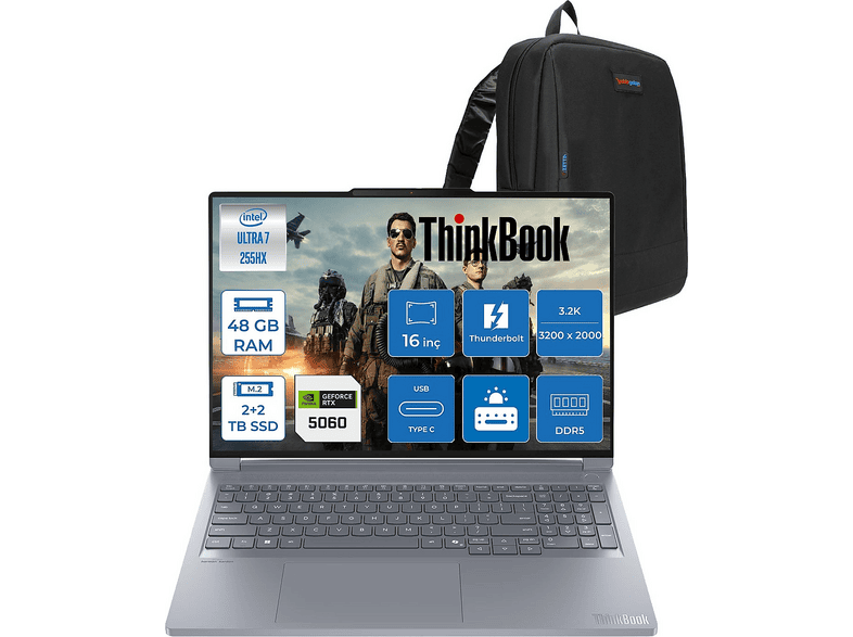 LENOVO ThinkBook 16P Gen 6 DDR5 21R0004BTXF22 Intel Core Ultra 7 255HX 48 GB RAM 2 TB SSD 16 inç FreeDOS Laptop+Çanta Luna Gri