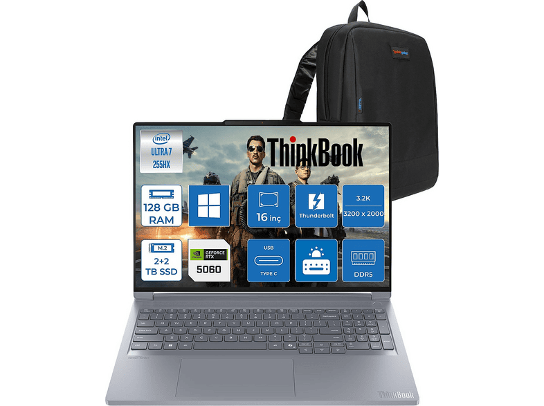 LENOVO ThinkBook 16P Gen 6 DDR5 21R0004BTXP54 Intel Core Ultra 7 255HX 128 GB RAM 2 TB SSD 16 inç FreeDOS Laptop+Çanta Luna Gri