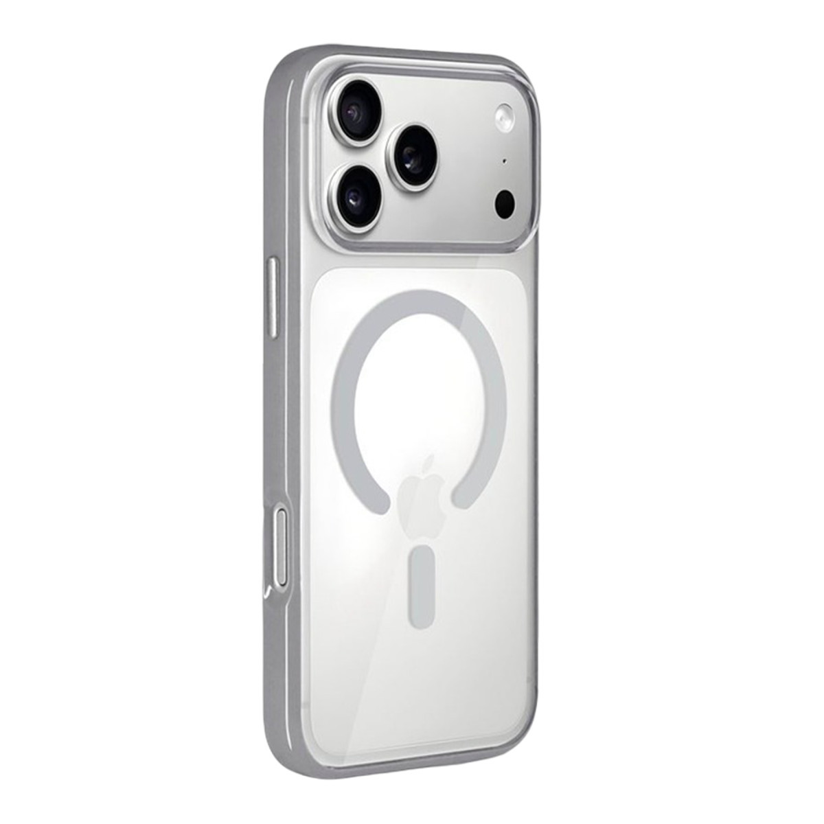 MagSafe halkalı şeffaf kılıf içindeki akıllı telefonun arkası.