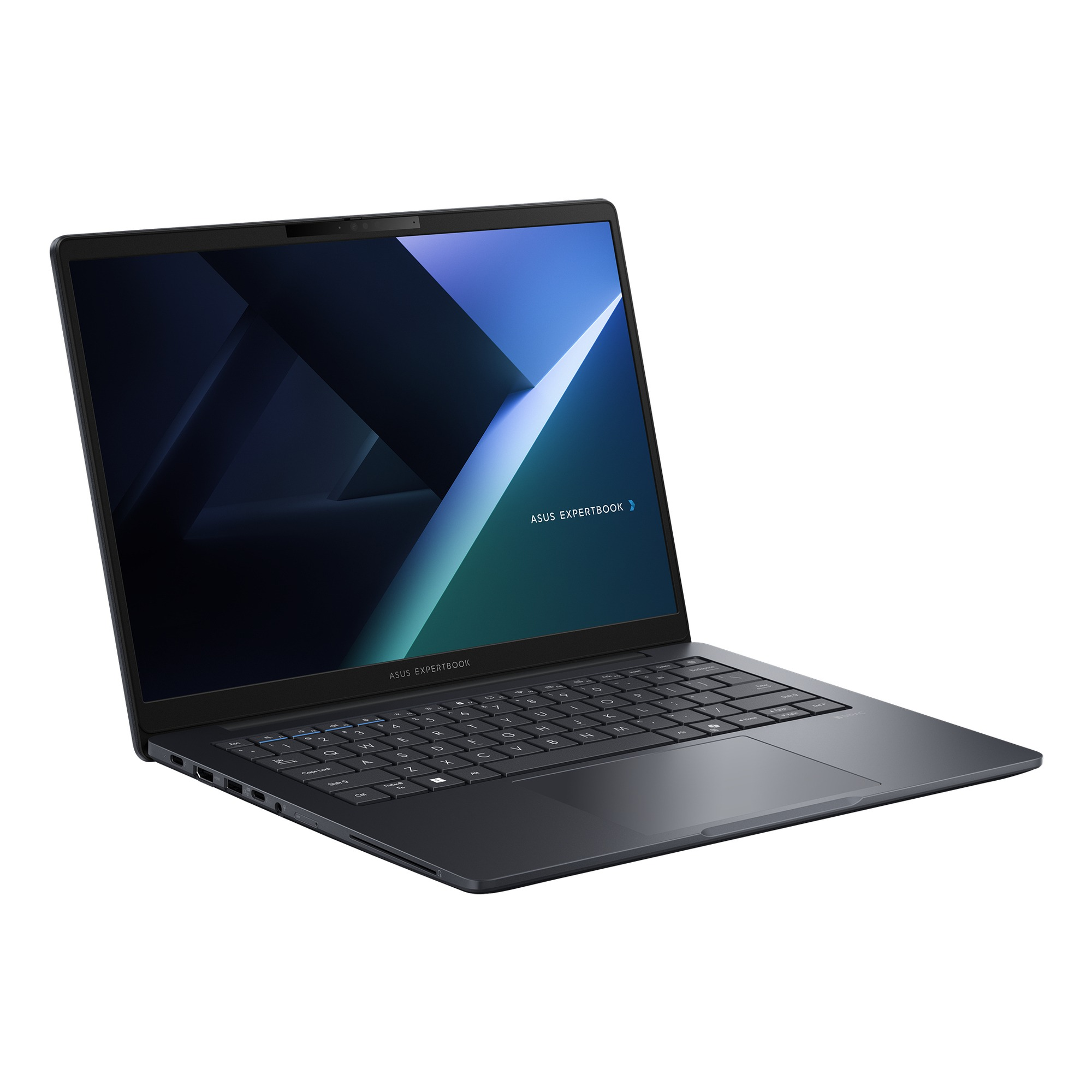 Beyaz arka planda gri bir Asus ExpertBook dizüstü bilgisayar.