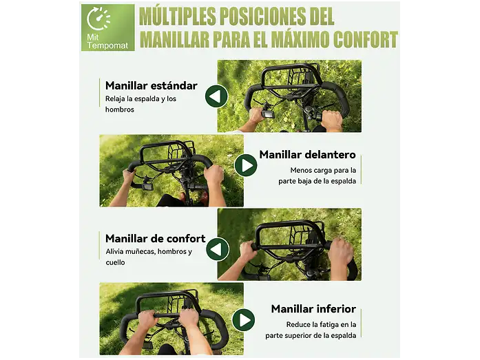 Múltiples posiciones de manillar en una bicicleta para máximo confort y menor fatiga.