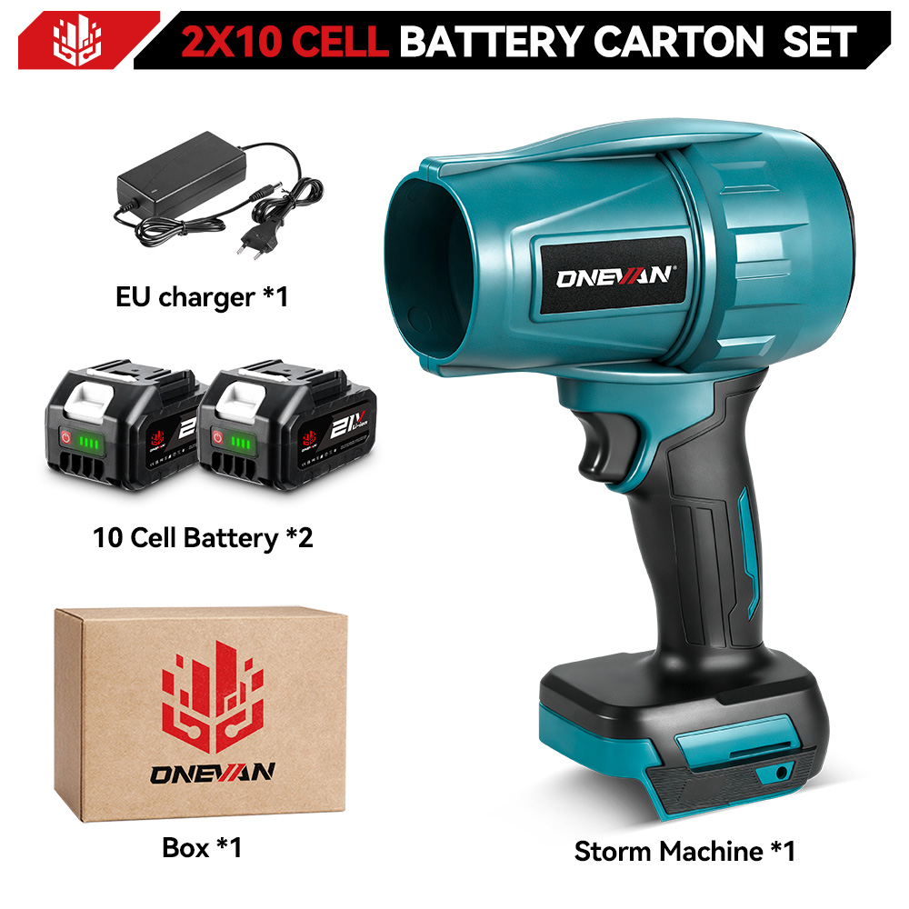 Set con máquina de tormenta azul, dos baterías, cargador UE y caja.