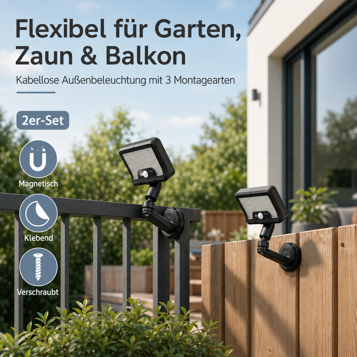 CUDY Solar-Außenleuchte 2er-Set Solar-Wandleuchte