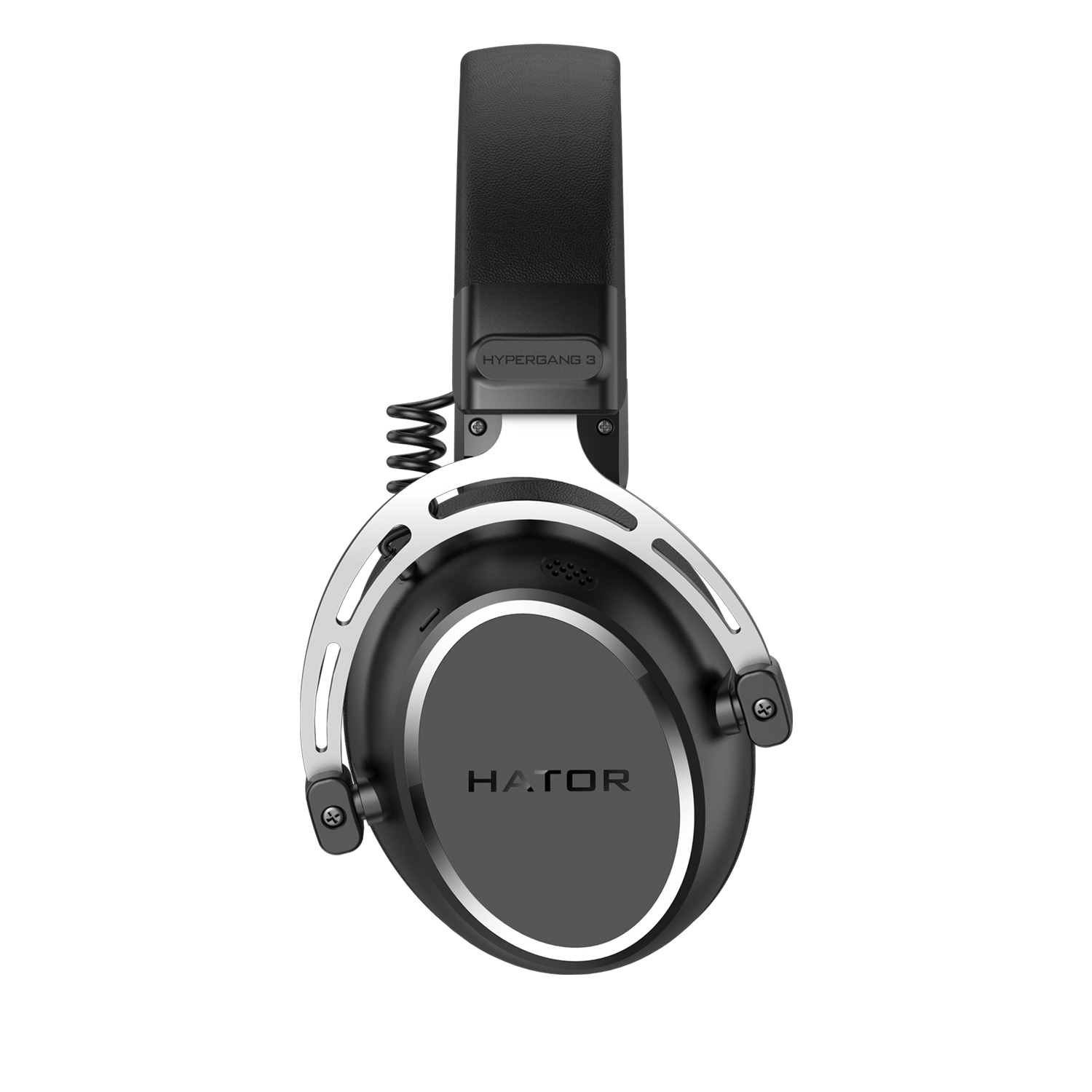 Cuffie da gaming Hator Hypergang 3 nere con dettagli in metallo argentato su sfondo bianco.