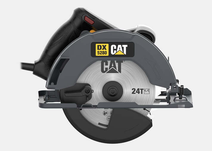 Açık arka planda 24T bıçaklı gri ve siyah CAT DX5280 daire testere.