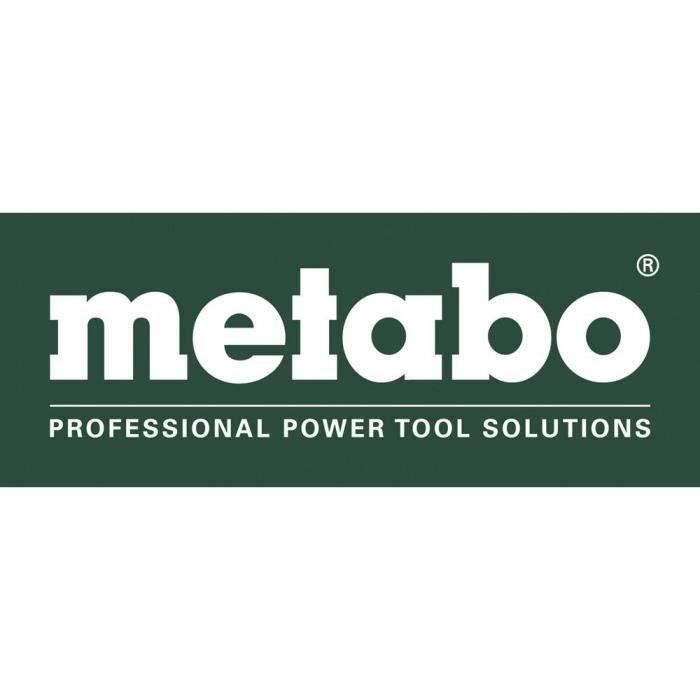 Metabo-Logo auf dunklem Hintergrund mit weißem Text und dem Slogan Professional Power Tool Solutions.