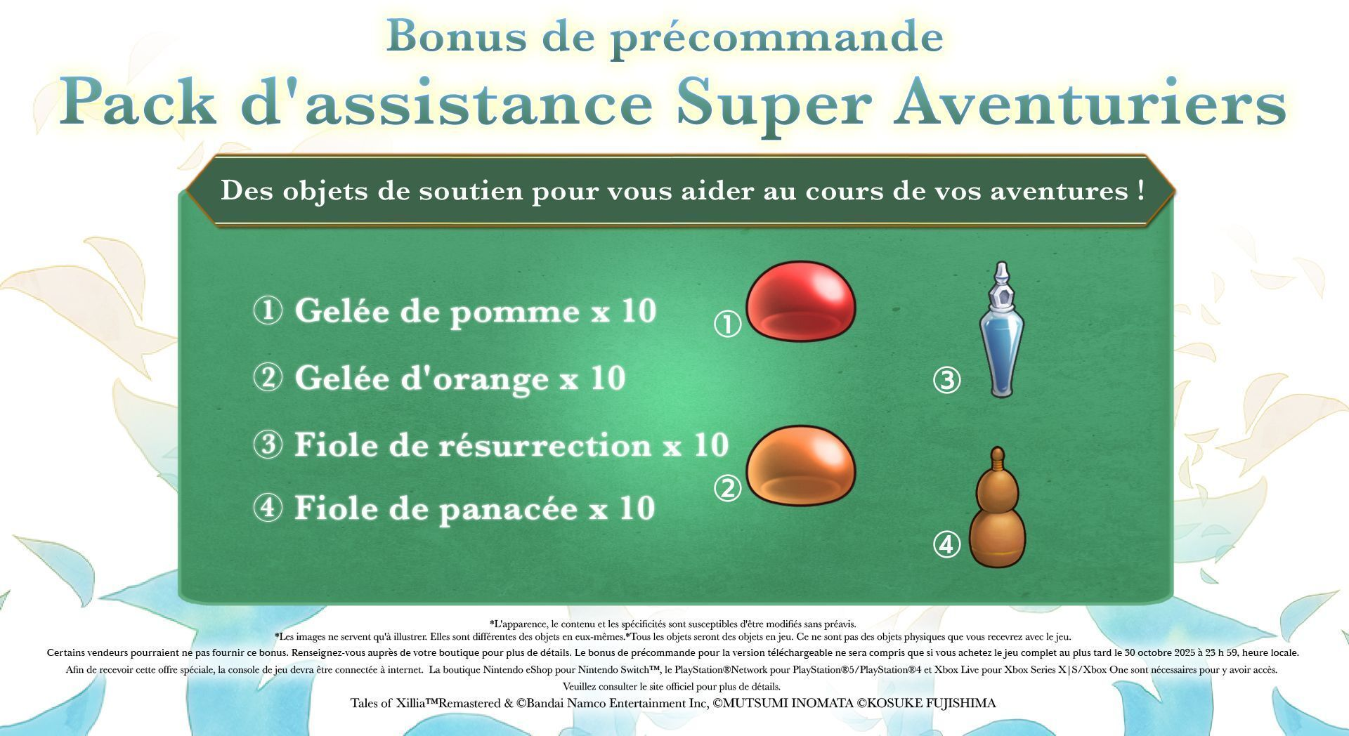 Gráfico de bonificación de reserva con objetos de juego como geles y frascos sobre fondo verde.