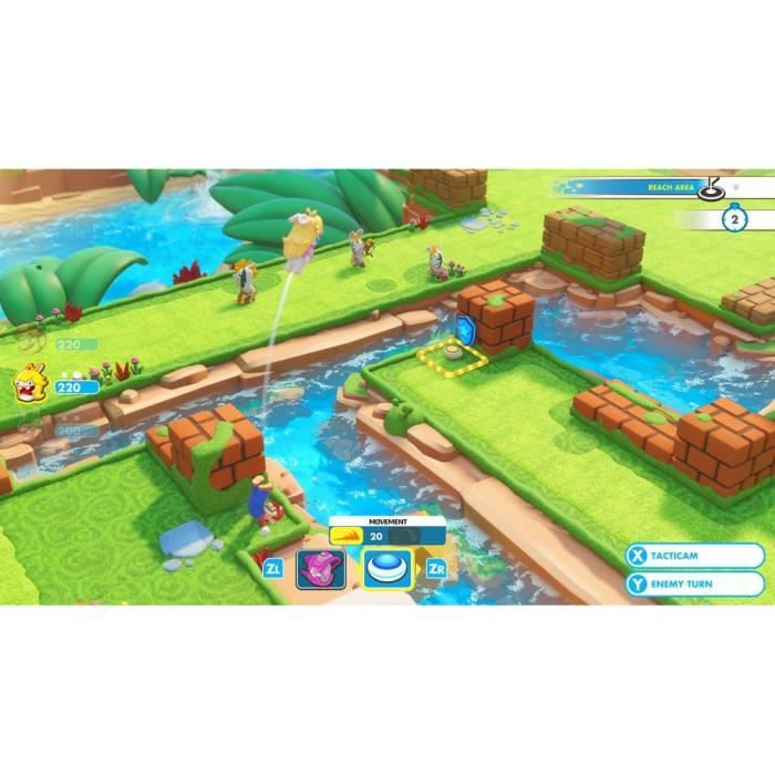 Un gameplay di un videogioco mostra personaggi in un paesaggio colorato con fiume.