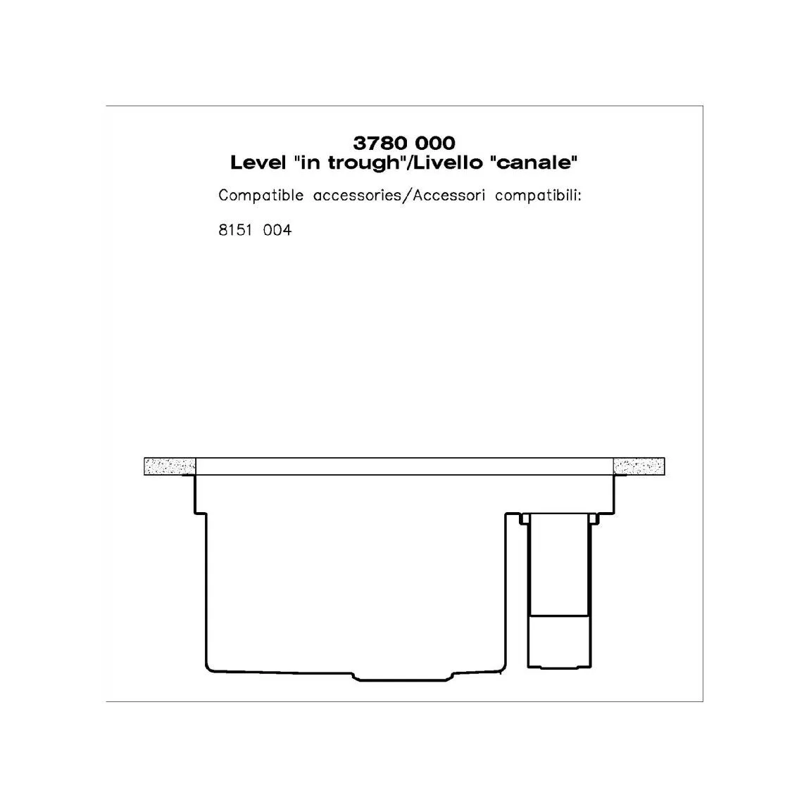 Disegno tecnico di una canaletta con codice prodotto 3780 000 e accessori compatibili.