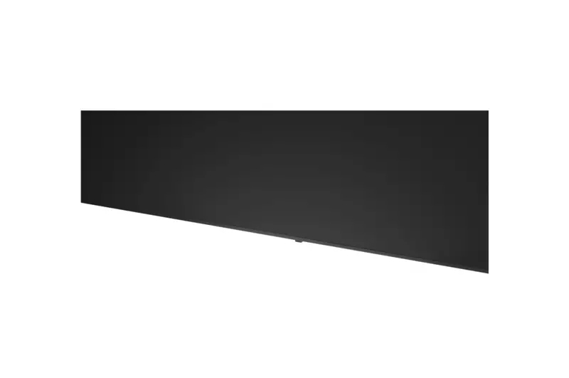 Uno schermo televisivo lungo e nero viene mostrato su sfondo bianco.