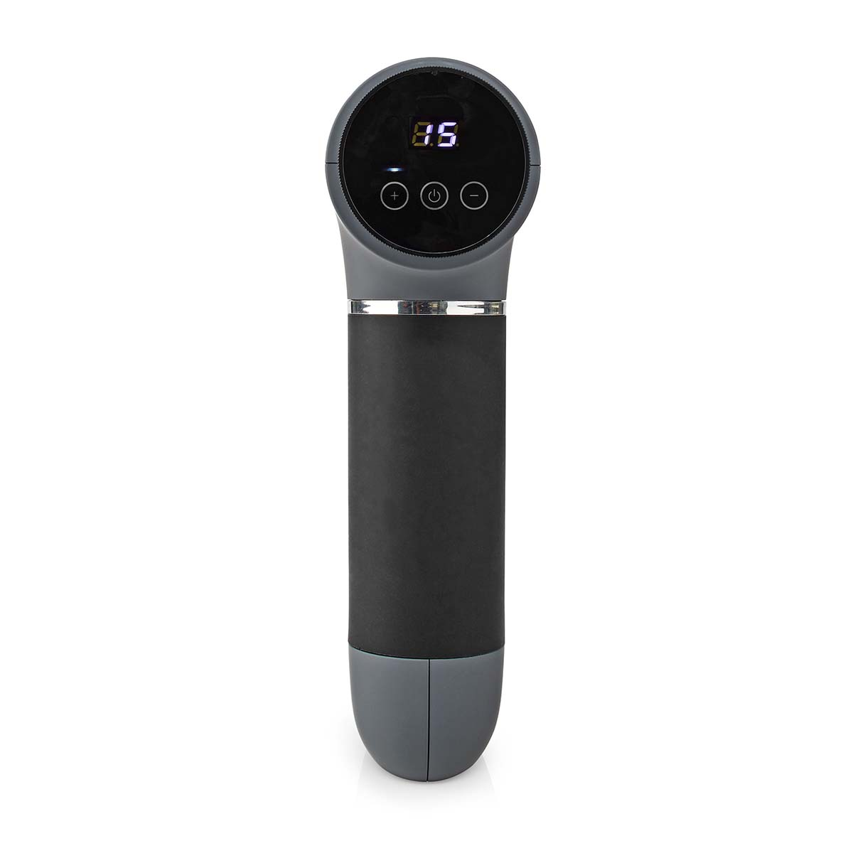 Graues Handmassagegerät mit digitalem Display und Tasten.