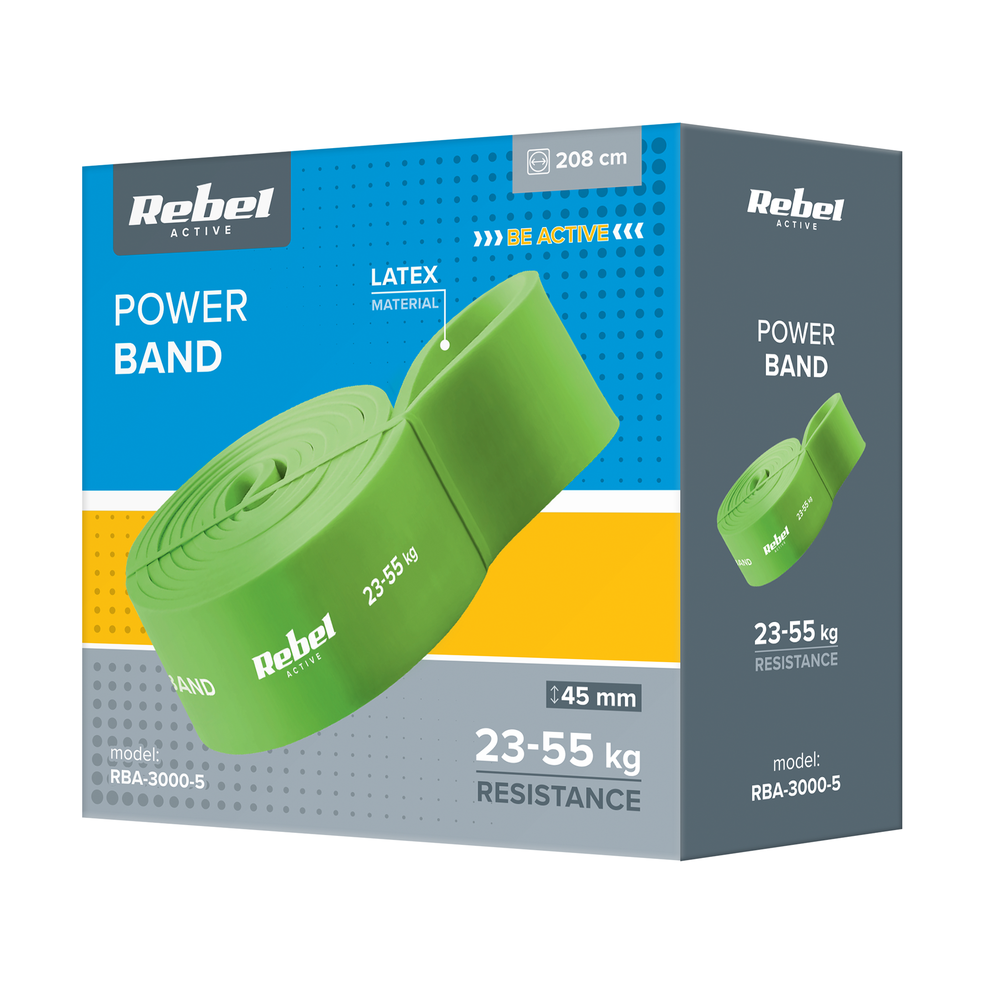 Opakowanie Rebel Active Power Band, zielonej taśmy oporowej z láteksu o oporze 23-55 kg.