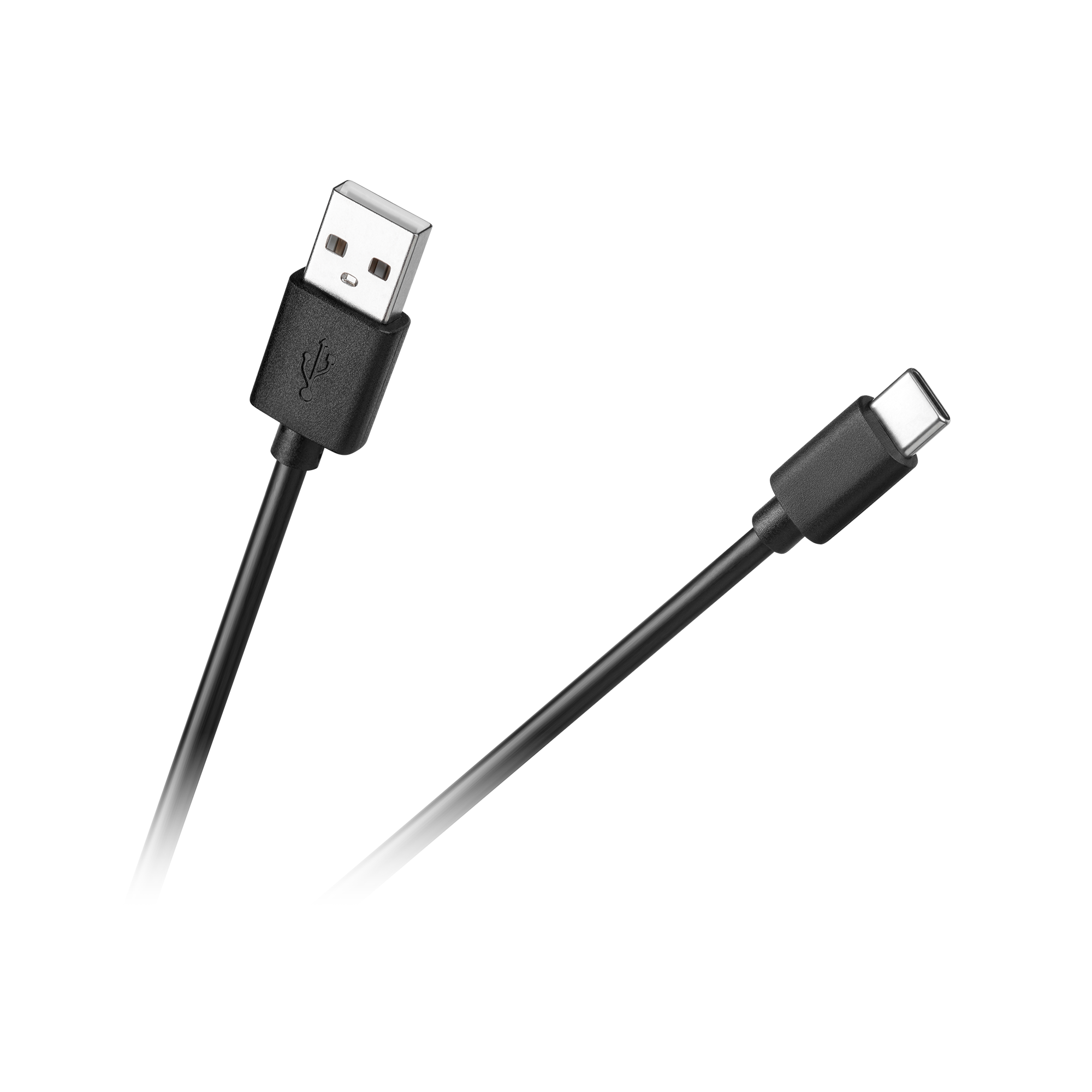 Czarny kabel USB-A do USB-C na ciemnym tle.
