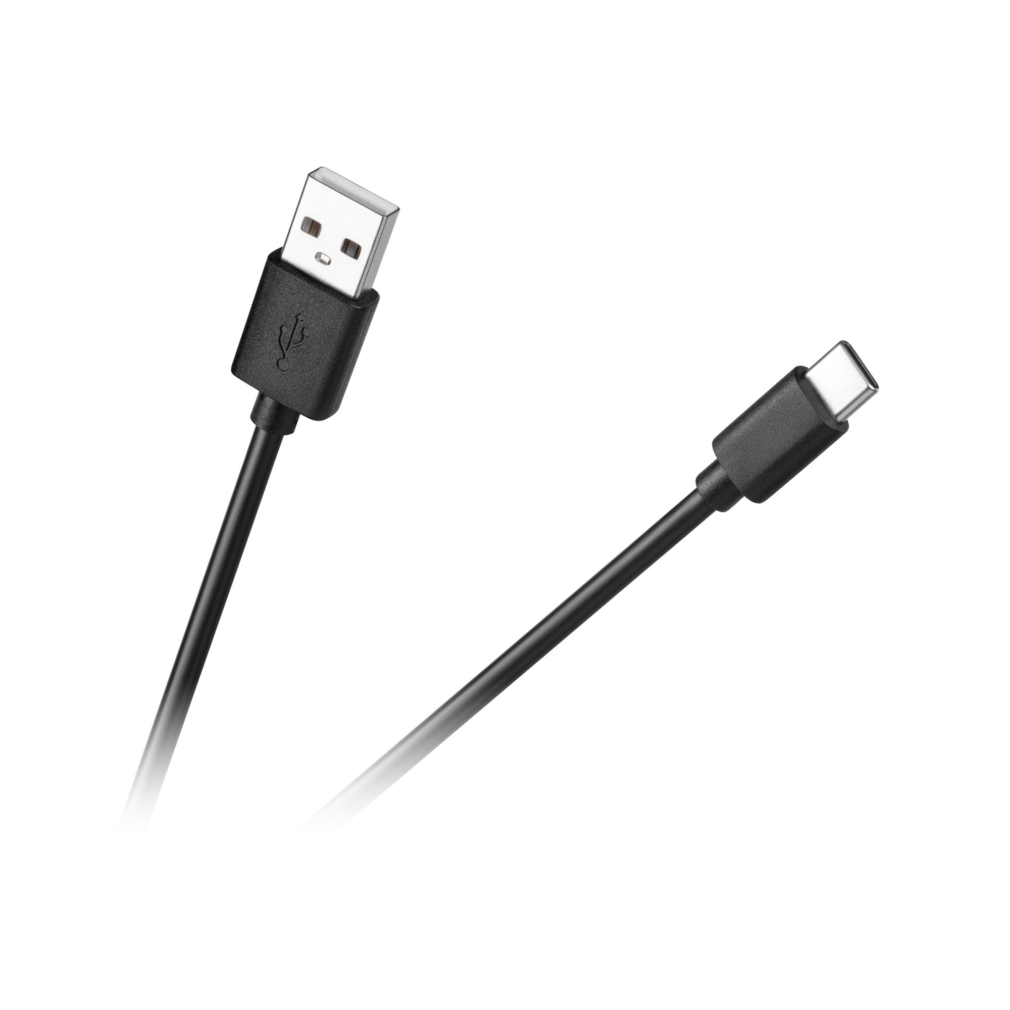 Czarny kabel USB-A do USB-C na ciemnym tle.