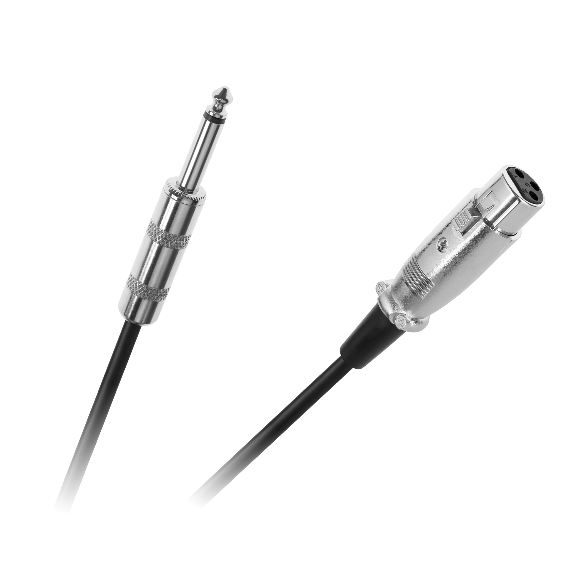 Wtyk jack 6,3 mm i złącze XLR na czarnym tle.
