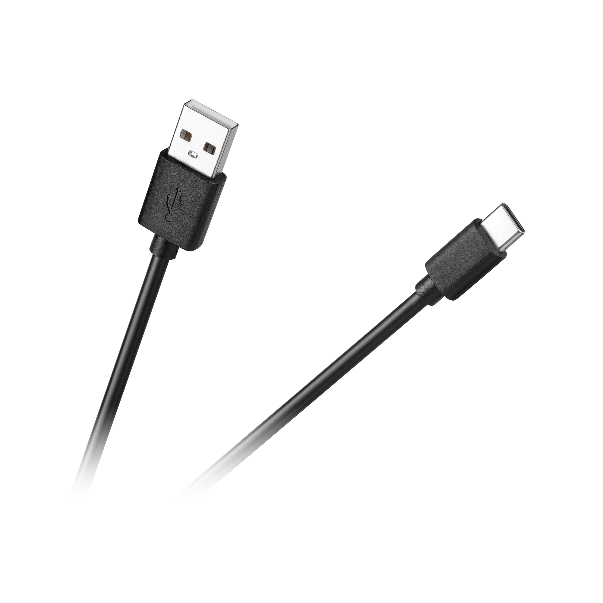 Czarny kabel USB-A do USB-C na ciemnym tle.