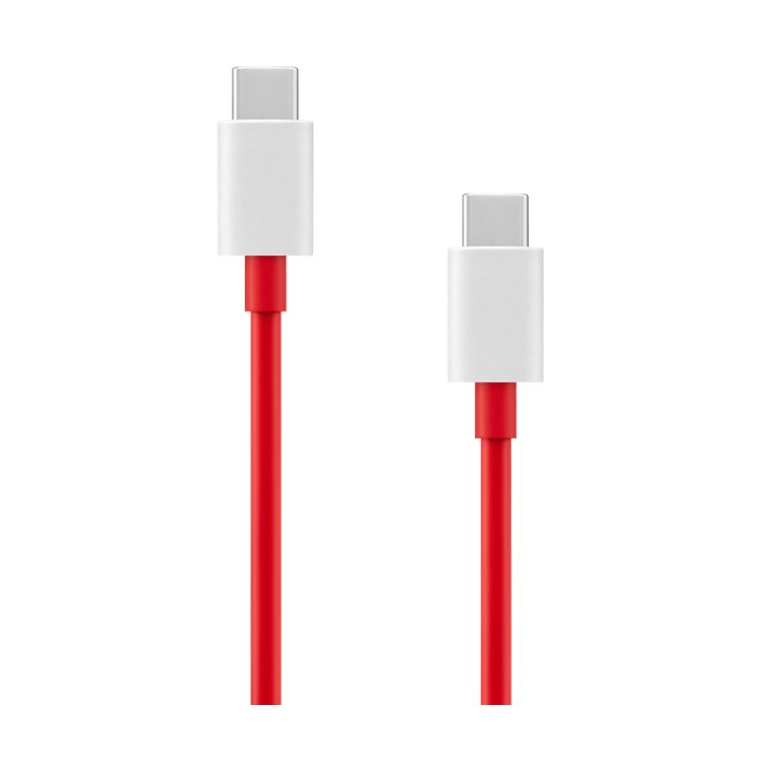 Dos cables USB-C rojos con conectores blancos sobre fondo blanco.