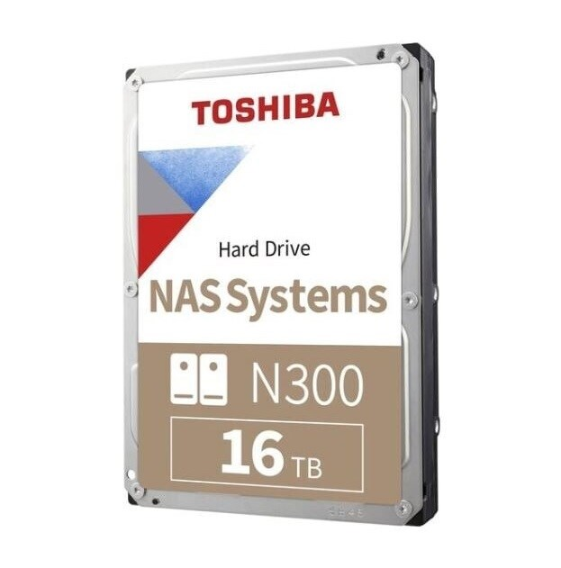 Gümüş metal kasalı Toshiba N300 16TB NAS sabit sürücü.