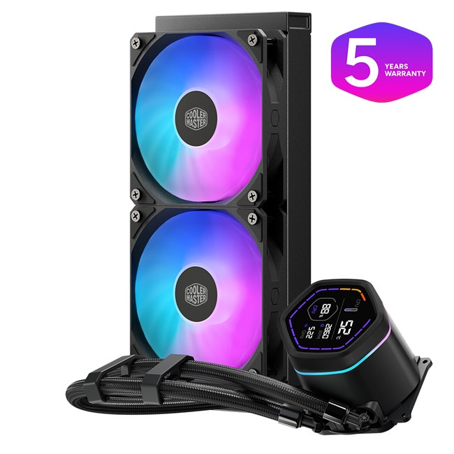 Çift RGB fanlı ve dijital ekran bloklu sıvı işlemci soğutucusu.