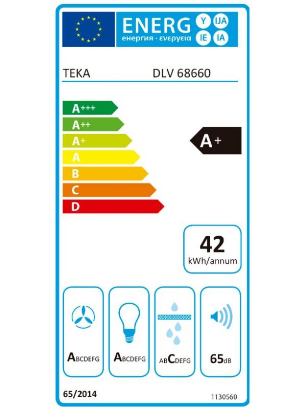 Teka DLV 68660 enerji verimliliği etiketi, A+ sınıfı ve yıllık 42 kWh.