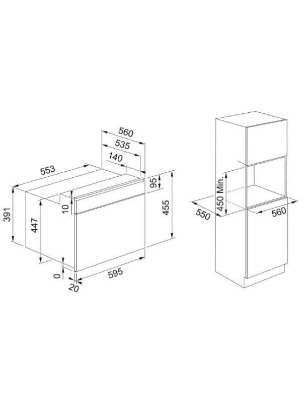 Disegno tecnico con le dimensioni di un apparecchio da incasso e misure precise in millimetri.