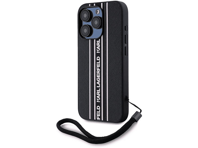 KARL LAGERFELD iPhone 16 Pro Max Uyumlu Orijinal Lisanslı Askılı Saffiano Athleisure Şerit Çizgi Telefon Kılıfı Pembe