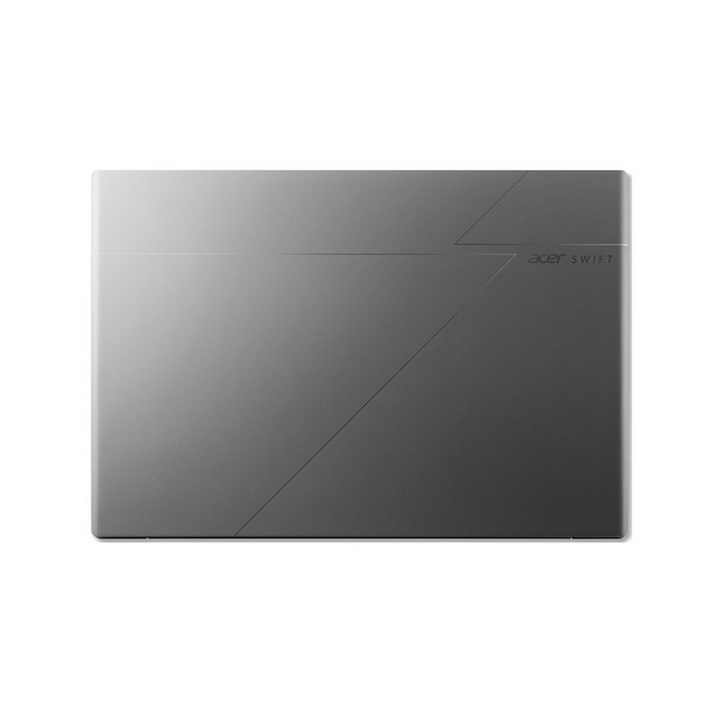 Laptop Acer Swift argentato chiuso visto dall'alto con linee geometriche.