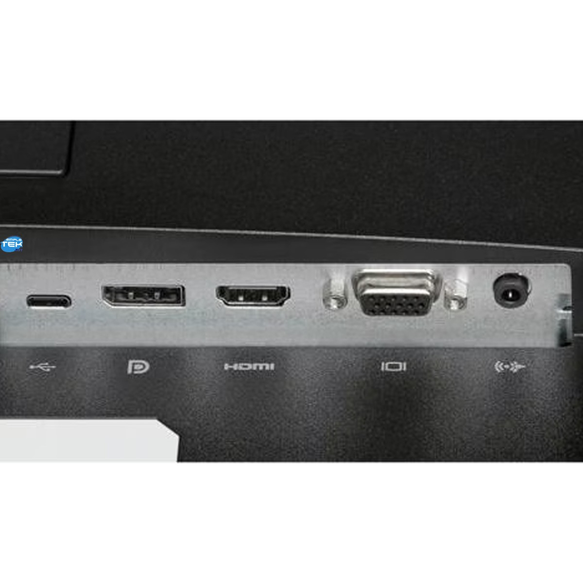 Porte posteriori su un dispositivo nero, con USB-C, DisplayPort, HDMI, VGA e connettore di alimentazione.