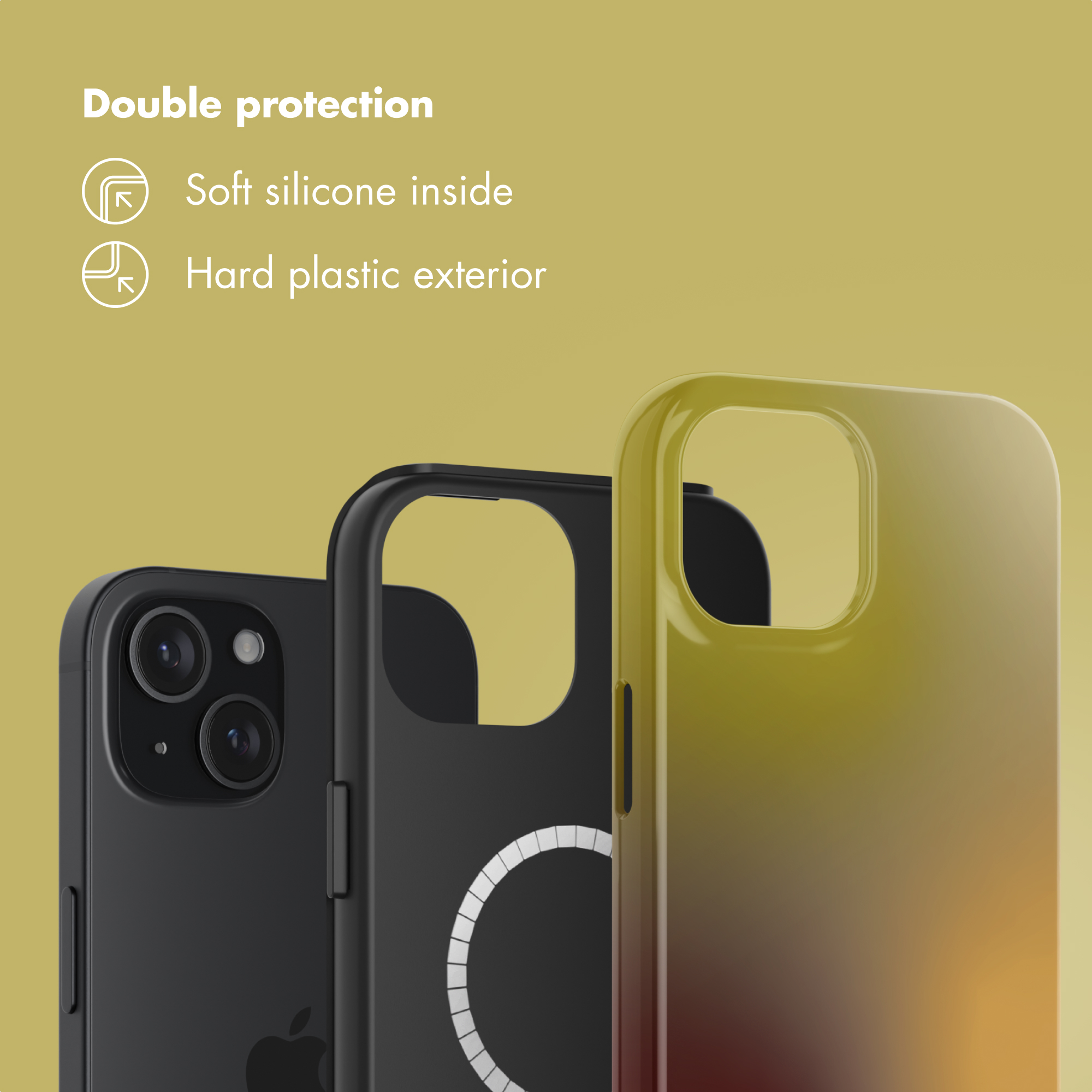 Doppelter Schutz: Weiches Silikon innen und harte Kunststoffaußenseite für Telefone.