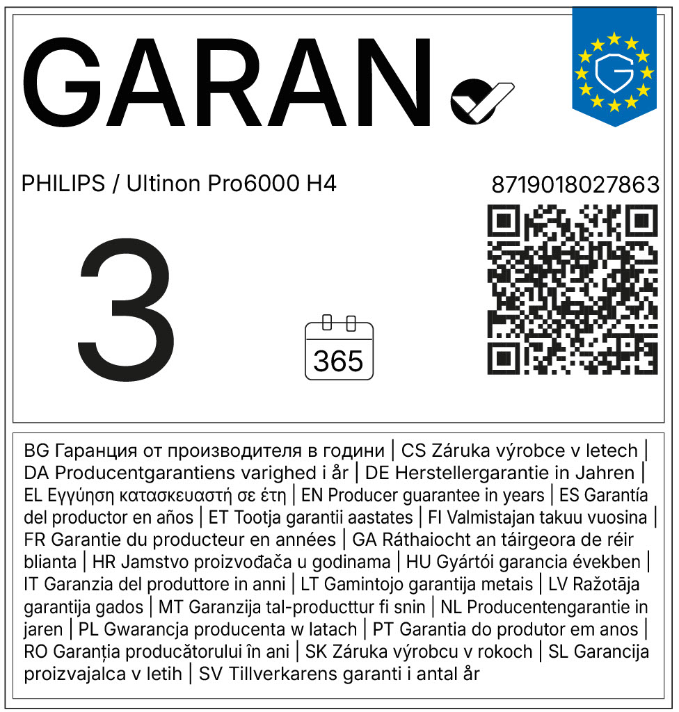 Etichetta di garanzia di 3 anni Philips con codice QR.